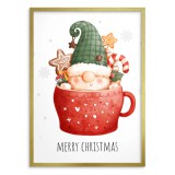 Świąteczny, uroczy plakat Merry Christmas - kubek ze skrzatem i słodyczami 61652 Naklejkomania - zdjecie 2 - miniatura