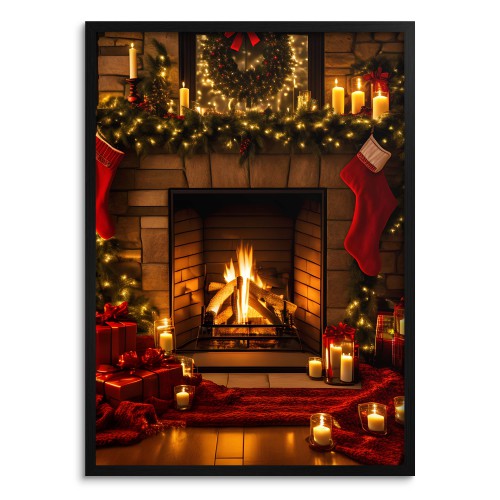 Bożonarodzeniowy plakat Wieczór przy świątecznym kominku 61681 Naklejkomania - zdjecie 1