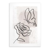Subtelny plakat Róża i motyl - Linie na beżowym tle 61632 Naklejkomania - zdjecie 4 - miniatura