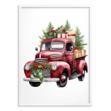 Malowany, świąteczny plakat Samochód z prezentami i choinkami 61675 Naklejkomania - zdjecie 3 - miniatura