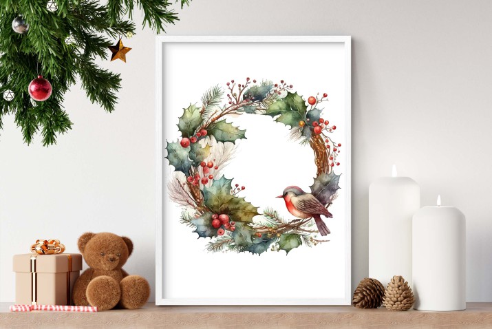 Minimalistyczny plakat Malowany wieniec świąteczny 61653 - zdjęcie 4