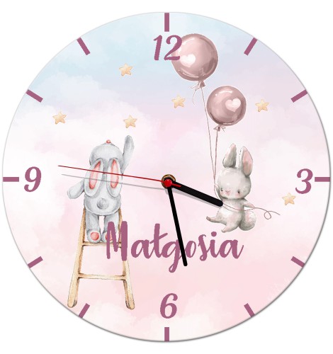 Pastelowy zegarek dla dziewczynki Króliczki, gwiazdki i baloniki zd068 Naklejkomania - zdjecie 1