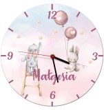 Pastelowy zegarek dla dziewczynki Króliczki, gwiazdki i baloniki zd068 Naklejkomania - zdjecie 1 - miniatura
