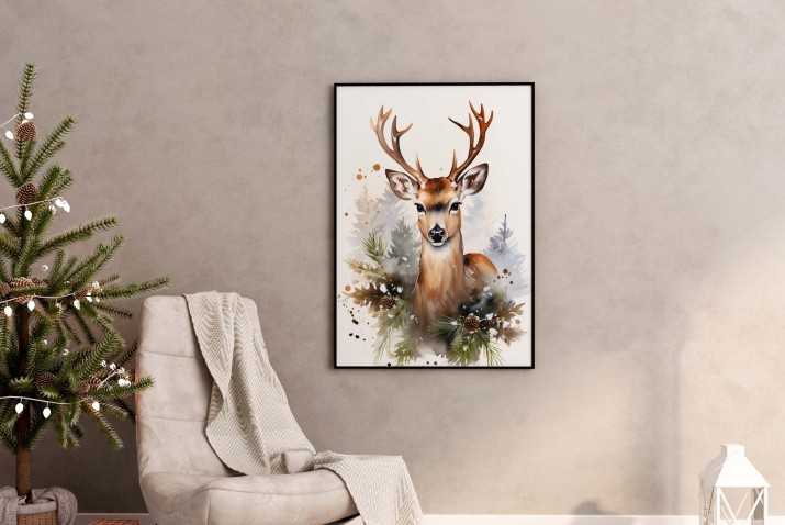 Zimowy plakat Jeleń wśród gałęzi 61660 - zdjęcie 4