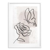 Subtelny plakat Róża i motyl - Linie na beżowym tle 61632 Naklejkomania - zdjecie 3 - miniatura