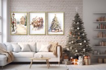 Świąteczne plakaty w beżowej tonacji Mikołaj, choinka i miasto KP382 Naklejkomania - zdjecie 5 - miniatura