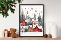Kolorowy, zimowy plakat Miasteczko i świąteczne dekoracje 61666 Naklejkomania - zdjecie 4 - miniatura