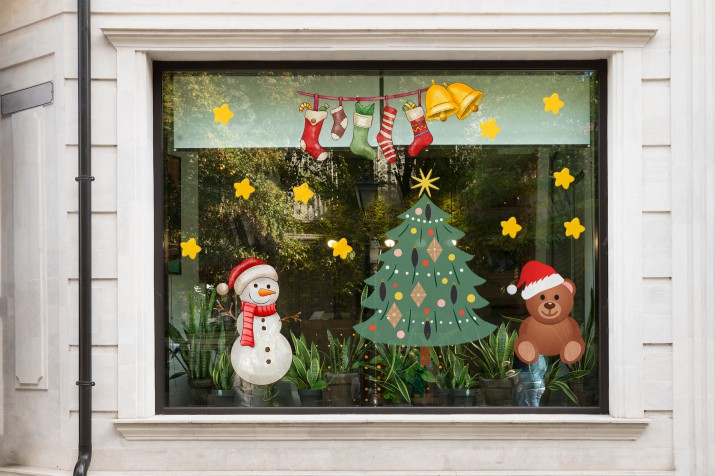 Dwustronne naklejki na szybę wielokrotnego użytku na okno na Boże Narodzenie - świąteczny bałwanek i miś 25602 Naklejkomania - zdjecie 1