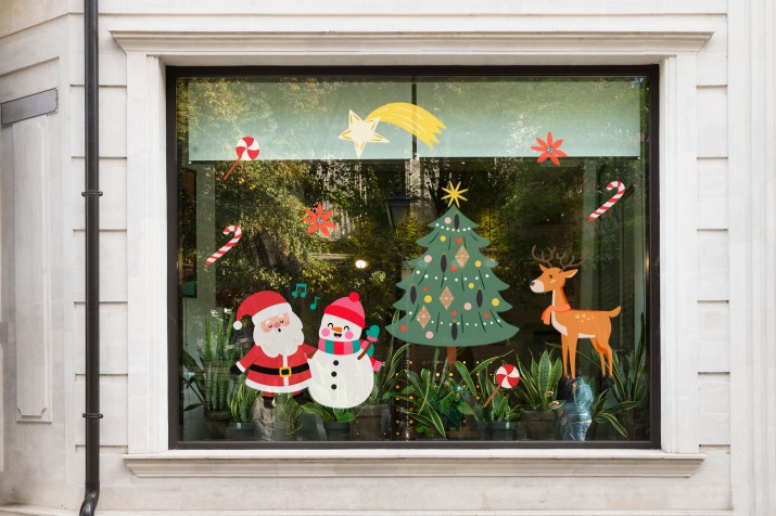 Dwustronne naklejki na szybę wielokrotnego użytku, na okno na Boże Narodzenie - Mikołaj, bałwanek, renifer 25601 Naklejkomania - zdjecie 1