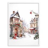 Świąteczny, akwarelowy plakat Zimowe miasteczko 61650 Naklejkomania - zdjecie 3 - miniatura