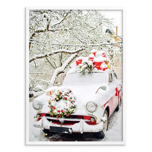 Świąteczny plakat Retro auto przykryte śniegiem  61682 - zdjęcie 3