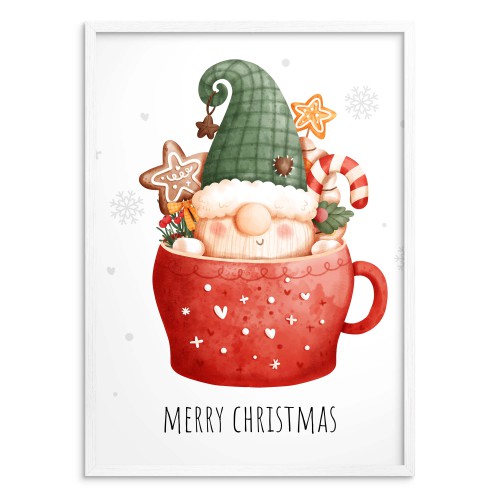 Świąteczny, uroczy plakat Merry Christmas - kubek ze skrzatem i słodyczami 61652 - zdjęcie 3