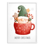 Świąteczny, uroczy plakat Merry Christmas - kubek ze skrzatem i słodyczami 61652 Naklejkomania - zdjecie 3 - miniatura