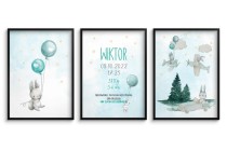 Pastelowe plakaty z króliczkami i metryczką dla dziecka MT012 Naklejkomania - zdjecie 1 - miniatura