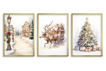 WYPRZEDAŻ 50X70 Świąteczne plakaty w beżowej tonacji Mikołaj, choinka i miasto KP382 Naklejkomania - zdjecie 2 - miniatura