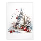 Świąteczny plakat Choinki, bombki i domek w śniegu 61644 Naklejkomania - zdjecie 3 - miniatura
