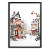 Świąteczny, akwarelowy plakat Zimowe miasteczko 61650 Naklejkomania - zdjecie 1 - miniatura