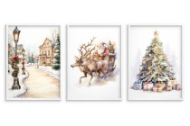 WYPRZEDAŻ 50X70 Świąteczne plakaty w beżowej tonacji Mikołaj, choinka i miasto KP382 Naklejkomania - zdjecie 3 - miniatura