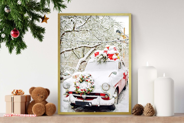 Świąteczny plakat Retro auto przykryte śniegiem  61682 - zdjęcie 4