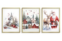 Zestaw trzech świątecznych plakatów Mikołaj i zimowe widoki KP380 Naklejkomania - zdjecie 2 - miniatura