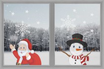 Naklejka bożonarodzeniowa na okno drukowana na folii bezbarwnej 22004, Mikołaj, bałwanek Naklejkomania - zdjecie 1 - miniatura