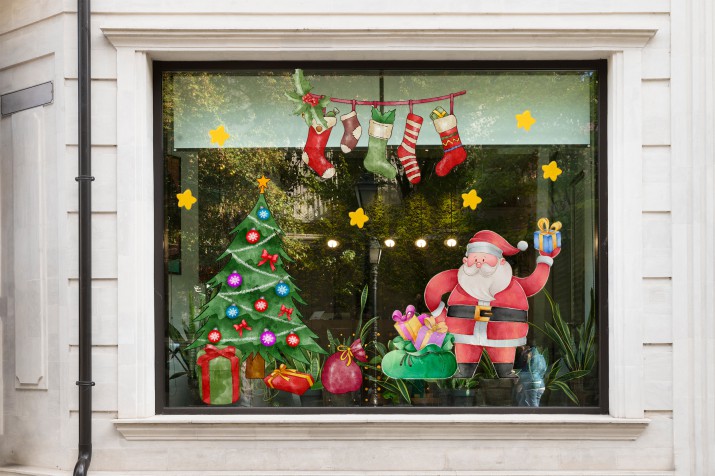 Dwustronne naklejki na szybę wielokrotnego użytku, na okno na Boże Narodzenie - choinka, Mikołaj, prezenty 25600 Naklejkomania - zdjecie 1