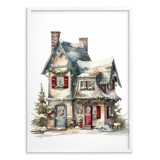 Świąteczny, akwarelowy plakat Zimowe domostwo 61647 Naklejkomania - zdjecie 3 - miniatura