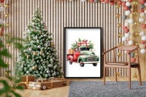 Świąteczny plakat Ciężarówka z choinkami i prezentami 61676 Naklejkomania - zdjecie 4 - miniatura