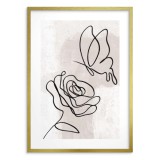 Subtelny plakat Róża i motyl - Linie na beżowym tle 61632 Naklejkomania - zdjecie 2 - miniatura