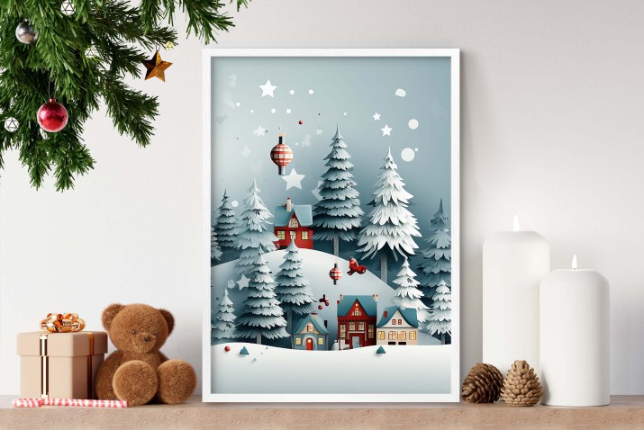 Zimowy plakat dla dzieci Świąteczne miasteczko w lesie 61677 - zdjęcie 4