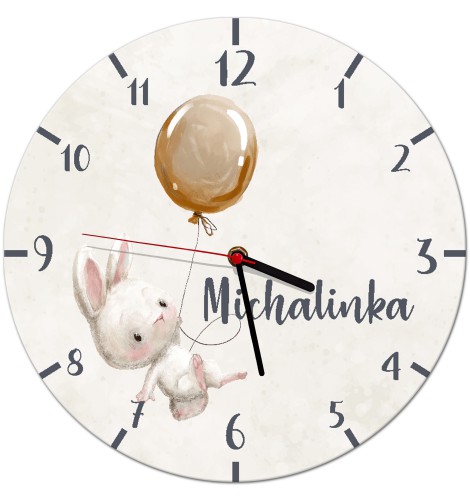 Beżowy zegar do pokoju dziecięcego z króliczkiem zd070 Naklejkomania - zdjecie 1