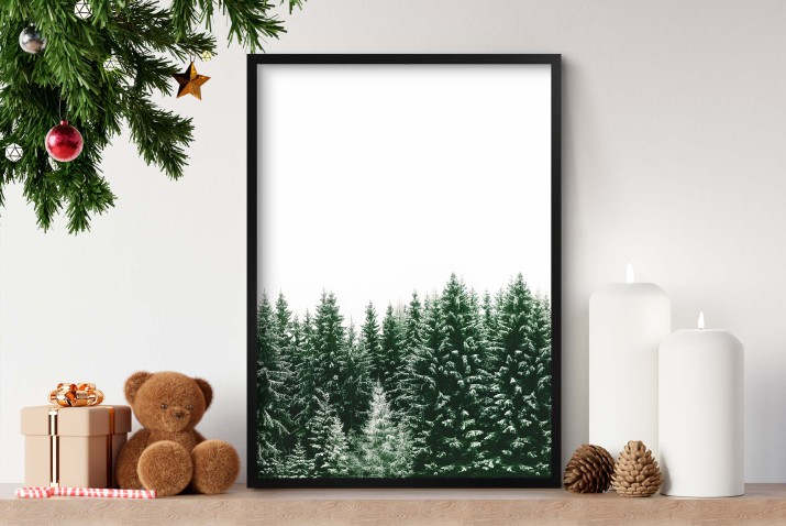 Minimalistyczny, zimowy plakat Las iglasty w śniegu 61691 - zdjęcie 4