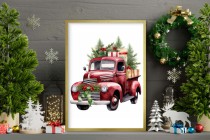 Malowany, świąteczny plakat Samochód z prezentami i choinkami 61675 Naklejkomania - zdjecie 4 - miniatura
