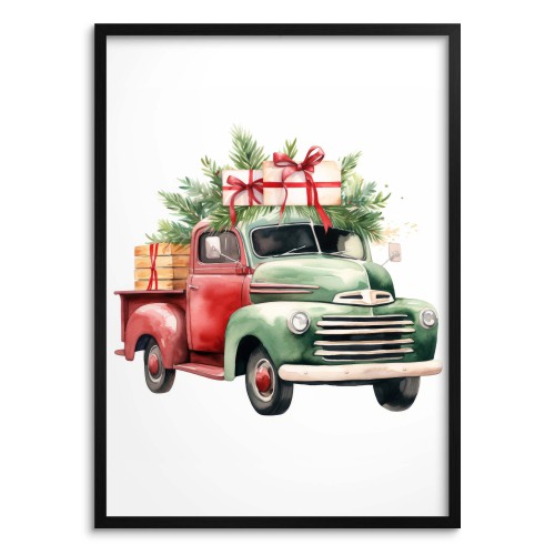 Świąteczny plakat Ciężarówka z choinkami i prezentami 61676