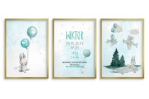 Pastelowe plakaty z króliczkami i metryczką dla dziecka MT012 Naklejkomania - zdjecie 3 - miniatura