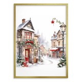 Świąteczny, akwarelowy plakat Zimowe miasteczko 61650 Naklejkomania - zdjecie 2 - miniatura