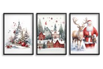 Zestaw trzech świątecznych plakatów Mikołaj i zimowe widoki KP380 Naklejkomania - zdjecie 1 - miniatura