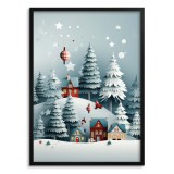 Zimowy plakat dla dzieci Świąteczne miasteczko w lesie 61677 Naklejkomania - zdjecie 1 - miniatura