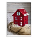 Plakat z zimowym motywem Czerwony lampion w kształcie domku 61673 Naklejkomania - zdjecie 2 - miniatura