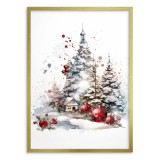 Świąteczny plakat Choinki, bombki i domek w śniegu 61644 Naklejkomania - zdjecie 2 - miniatura