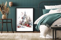 Świąteczny plakat Choinki, bombki i domek w śniegu 61644 Naklejkomania - zdjecie 4 - miniatura