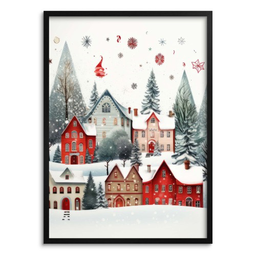 Kolorowy, zimowy plakat Miasteczko i świąteczne dekoracje 61666