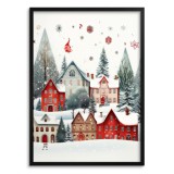 Kolorowy, zimowy plakat Miasteczko i świąteczne dekoracje 61666 Naklejkomania - zdjecie 1 - miniatura