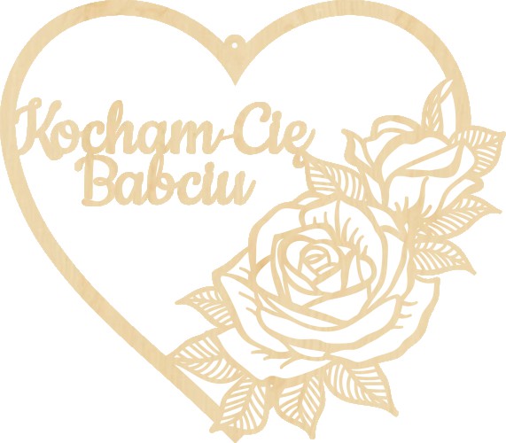 Drewniana zawieszka w kształcie serca z różą dla babci - tabliczka z konturów 81212