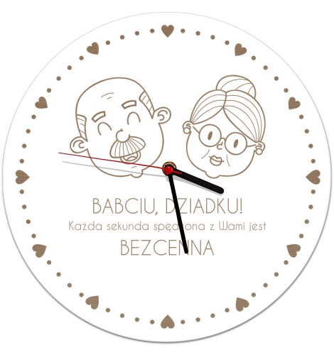 Grawerowany zegar z białej płyty HDF dla dziadków z cytatem i sercami 25508 Naklejkomania - zdjecie 1