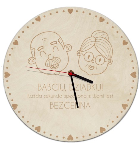 Grawerowany laserowo zegar ze sklejki dla dziadków - prezent na dzień Babci i Dziadka, święta 25506 Naklejkomania - zdjecie 1