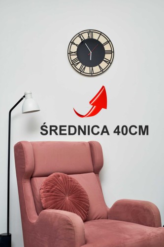 Prosty zegar ścienny ze sklejki i czarnego szkła akrylowego z cyframi rzymskimi 25502 - zdjęcie 3