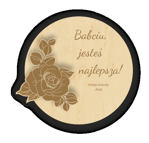 Okrągła, drewniana zawieszka dla najlepszej babci z przestrzenną różą i personalizowanym podpisem 81214 Naklejkomania - zdjecie 1