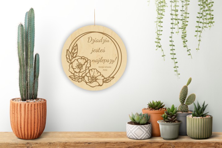 Okrągła, grawerowana zawieszka dla dziadka z motywem florystycznym i personalizowanym podpisem 81217 - zdjęcie 2