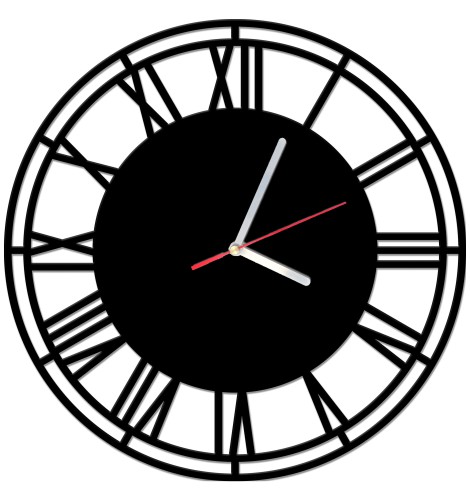 Czarny, minimalistyczny zegar ścienny z czarnego szkła akrylowego z cyframi rzymskimi 25504 Naklejkomania - zdjecie 1